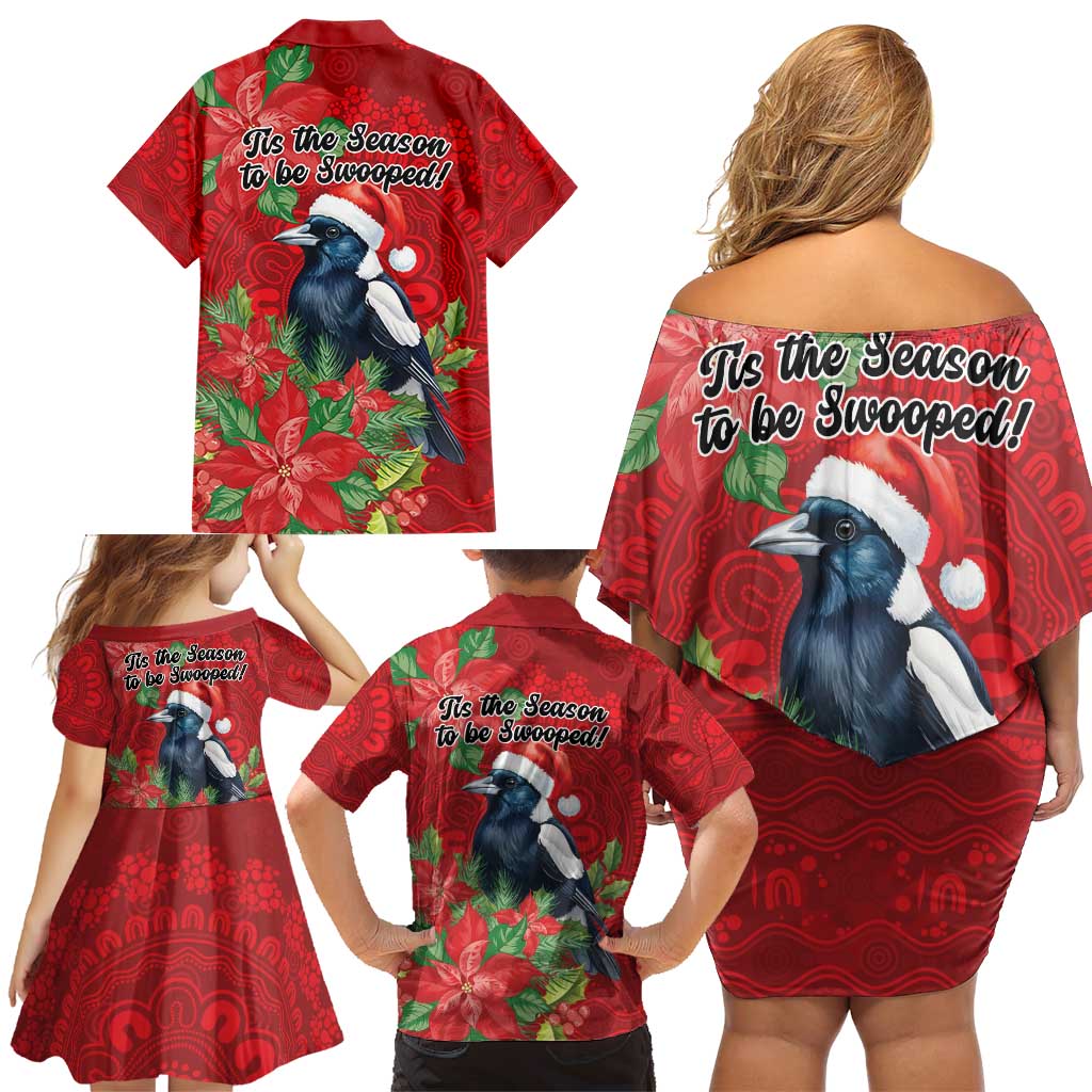 Australian Magpie Family Matching Off Shoulder Short Dress and Hawaiian Shirt Aboriginal Inspired Christmas - Aussie Hoodie