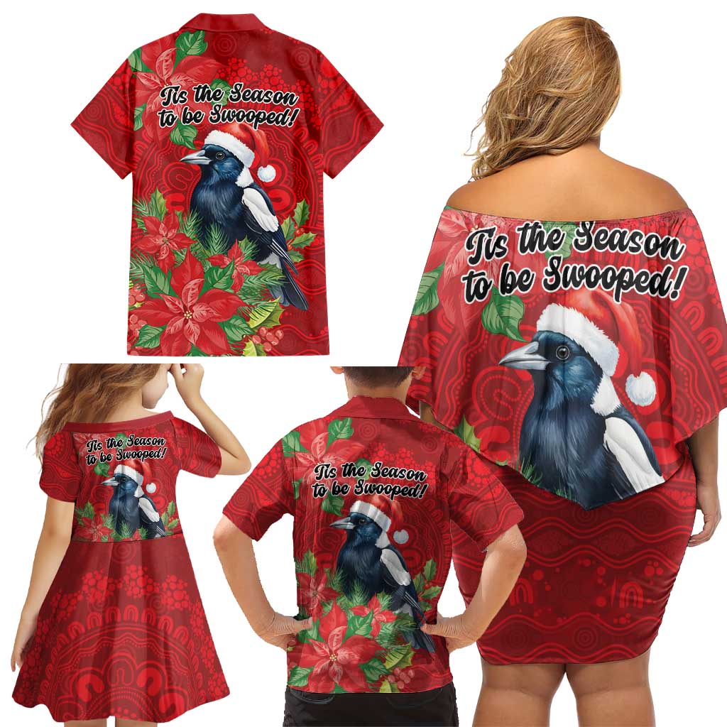 Australian Magpie Family Matching Off Shoulder Short Dress and Hawaiian Shirt Aboriginal Inspired Christmas - Aussie Hoodie