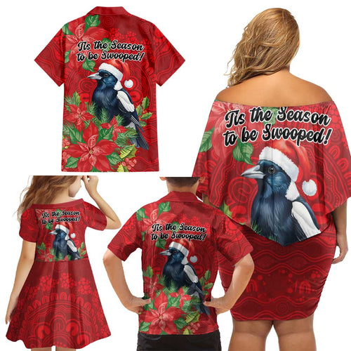 Australian Magpie Family Matching Off Shoulder Short Dress and Hawaiian Shirt Aboriginal Inspired Christmas - Aussie Hoodie