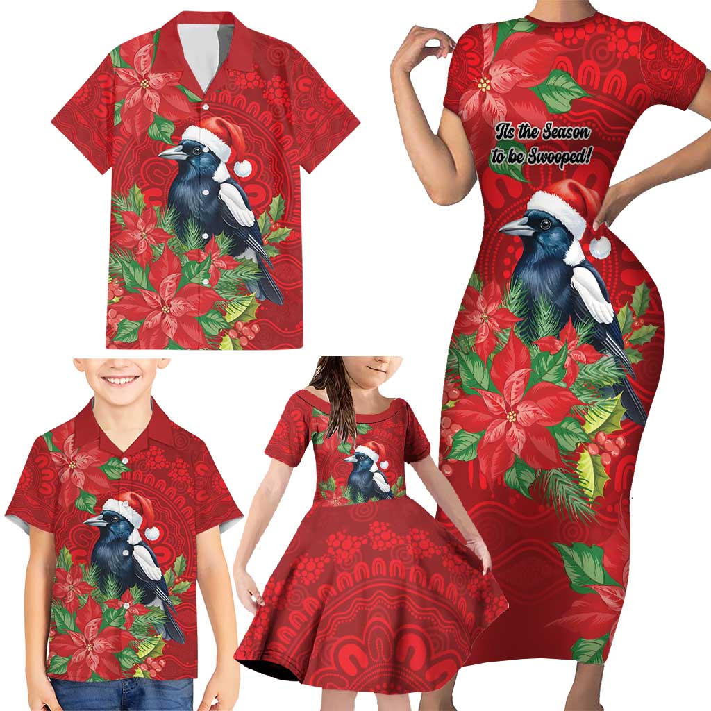 Australian Magpie Family Matching Short Sleeve Bodycon Dress and Hawaiian Shirt Aboriginal Inspired Christmas - Aussie Hoodie