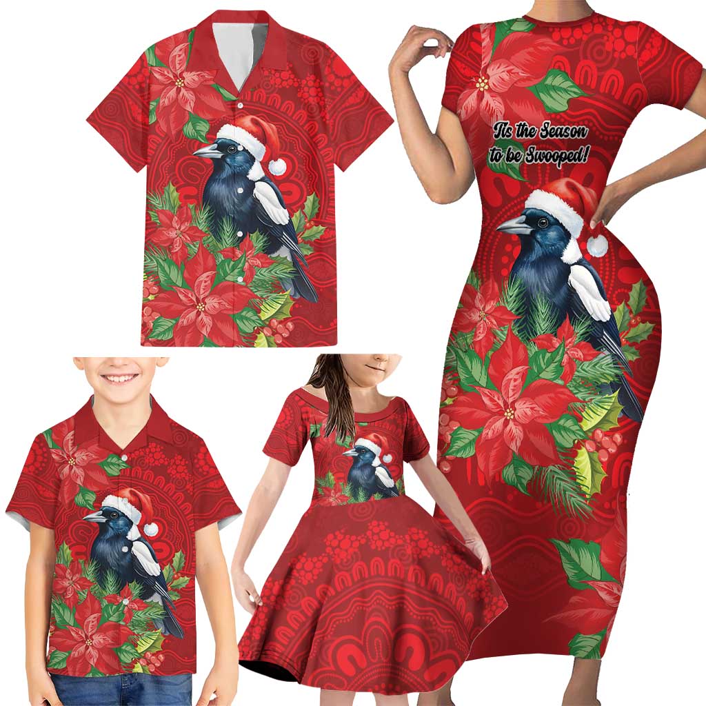 Australian Magpie Family Matching Short Sleeve Bodycon Dress and Hawaiian Shirt Aboriginal Inspired Christmas - Aussie Hoodie