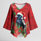 Australian Magpie Kimono Sleeve Blouse Aboriginal Inspired Christmas - Aussie Hoodie