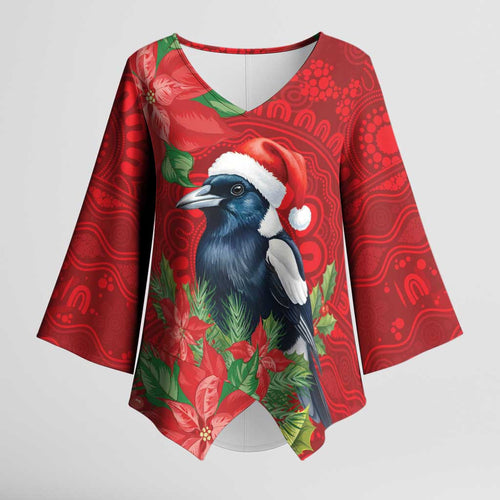 Australian Magpie Kimono Sleeve Blouse Aboriginal Inspired Christmas - Aussie Hoodie