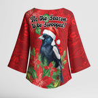 Australian Magpie Kimono Sleeve Blouse Aboriginal Inspired Christmas - Aussie Hoodie
