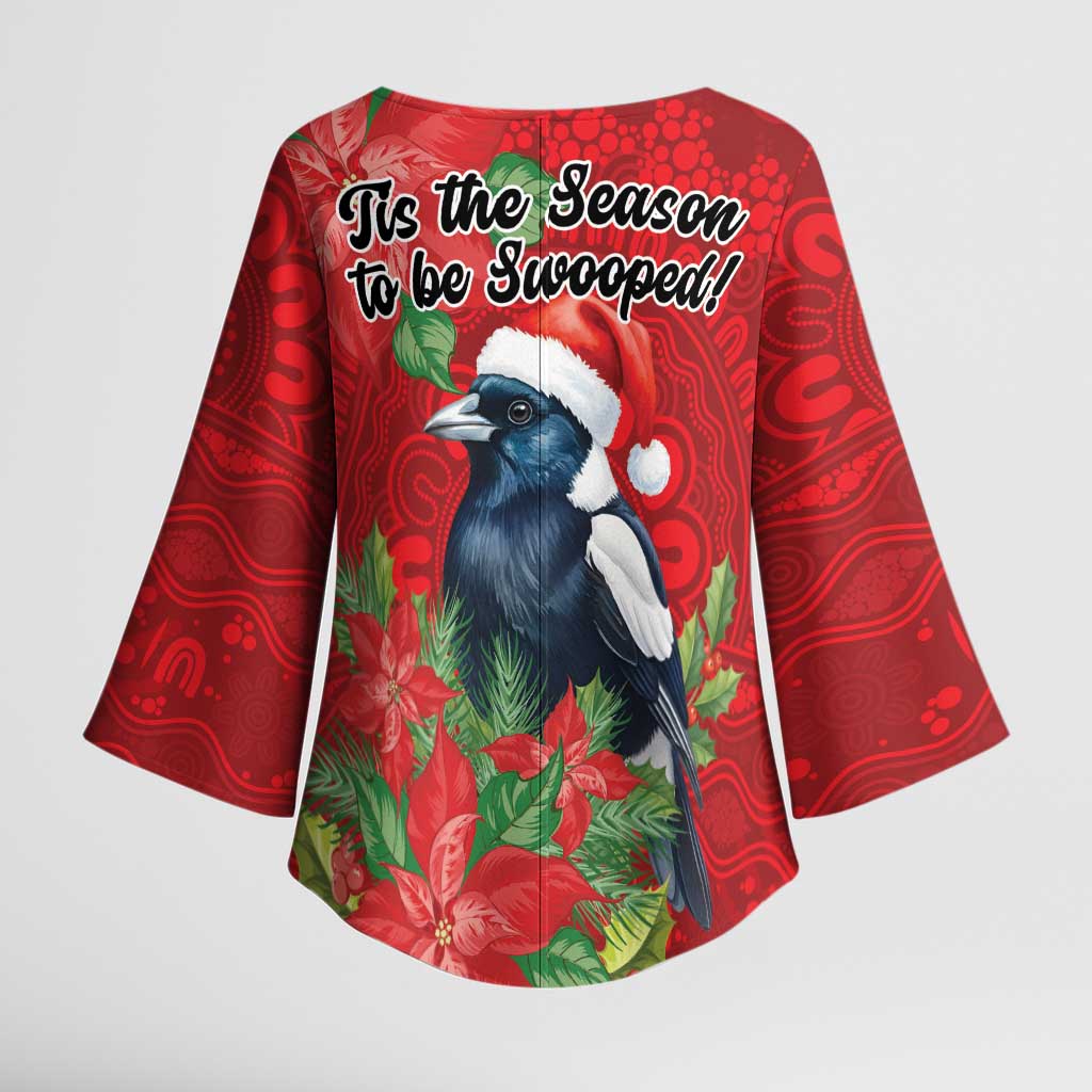 Australian Magpie Kimono Sleeve Blouse Aboriginal Inspired Christmas - Aussie Hoodie