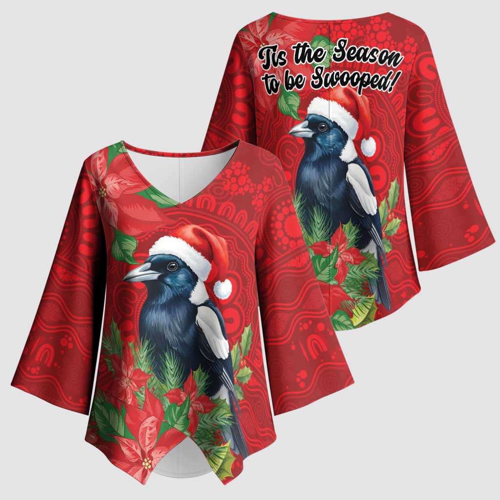 Australian Magpie Kimono Sleeve Blouse Aboriginal Inspired Christmas - Aussie Hoodie