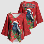 Australian Magpie Kimono Sleeve Blouse Aboriginal Inspired Christmas - Aussie Hoodie