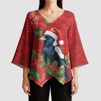 Australian Magpie Kimono Sleeve Blouse Aboriginal Inspired Christmas - Aussie Hoodie