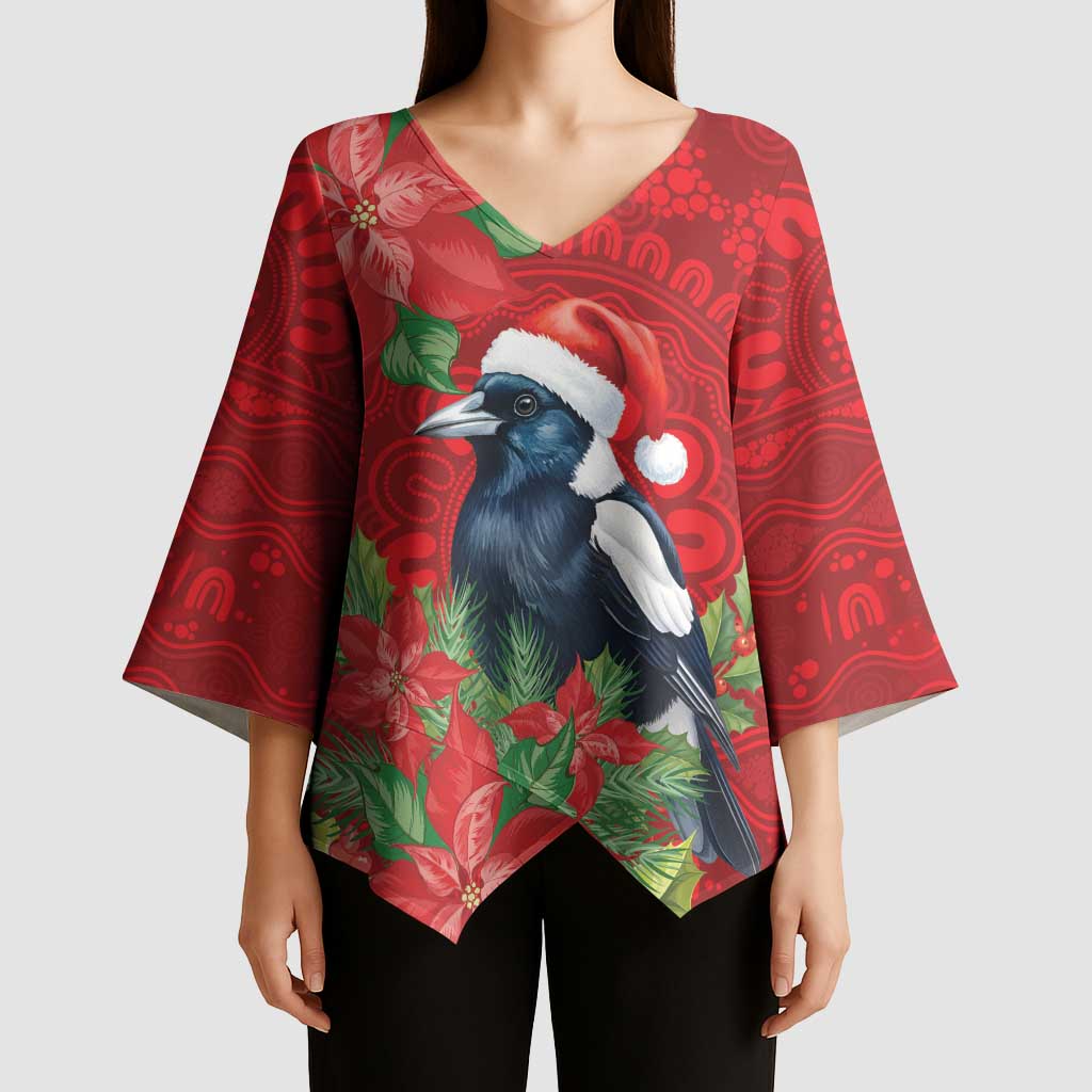 Australian Magpie Kimono Sleeve Blouse Aboriginal Inspired Christmas - Aussie Hoodie