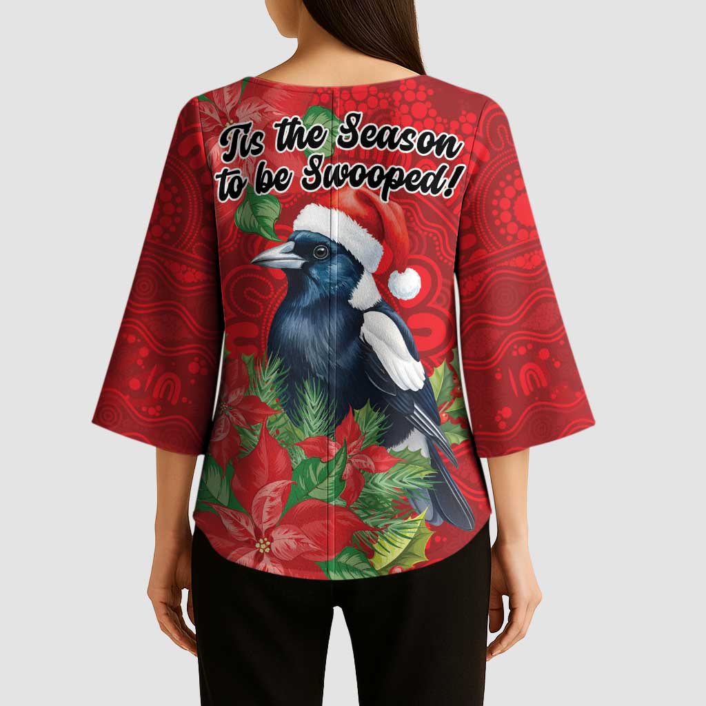 Australian Magpie Kimono Sleeve Blouse Aboriginal Inspired Christmas - Aussie Hoodie
