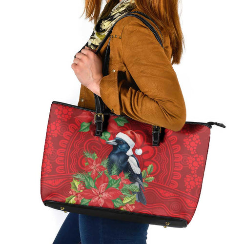 Australian Magpie Leather Tote Bag Aboriginal Inspired Christmas - Aussie Hoodie