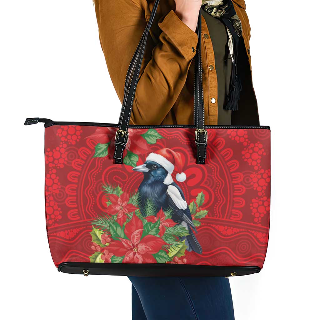 Australian Magpie Leather Tote Bag Aboriginal Inspired Christmas - Aussie Hoodie