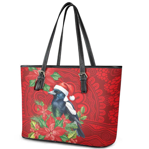 Australian Magpie Leather Tote Bag Aboriginal Inspired Christmas - Aussie Hoodie