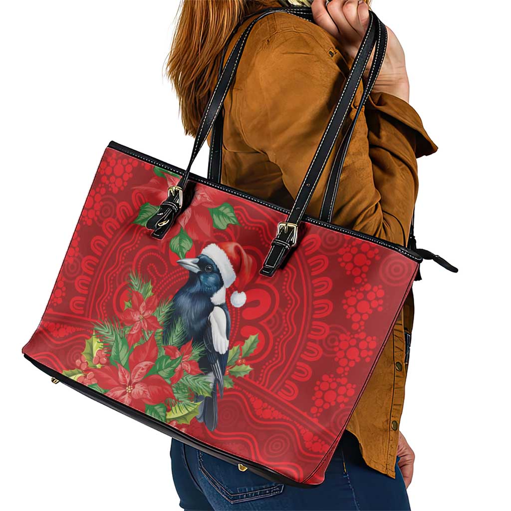 Australian Magpie Leather Tote Bag Aboriginal Inspired Christmas - Aussie Hoodie