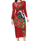 Australian Magpie Long Sleeve Bodycon Dress Aboriginal Inspired Christmas - Aussie Hoodie