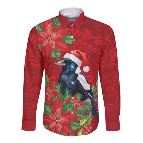 Australian Magpie Long Sleeve Button Shirt Aboriginal Inspired Christmas - Aussie Hoodie
