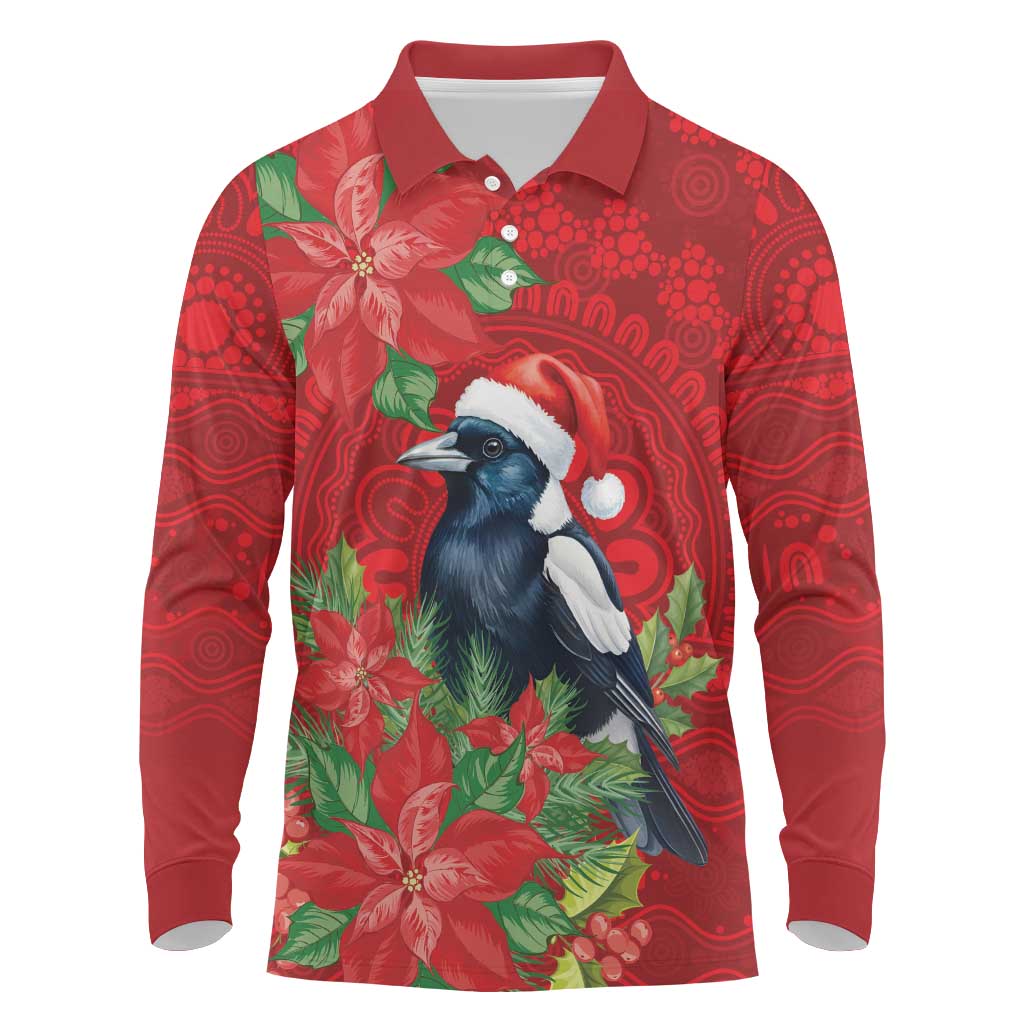 Australian Magpie Long Sleeve Polo Shirt Aboriginal Inspired Christmas - Aussie Hoodie