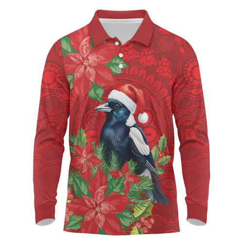 Australian Magpie Long Sleeve Polo Shirt Aboriginal Inspired Christmas - Aussie Hoodie