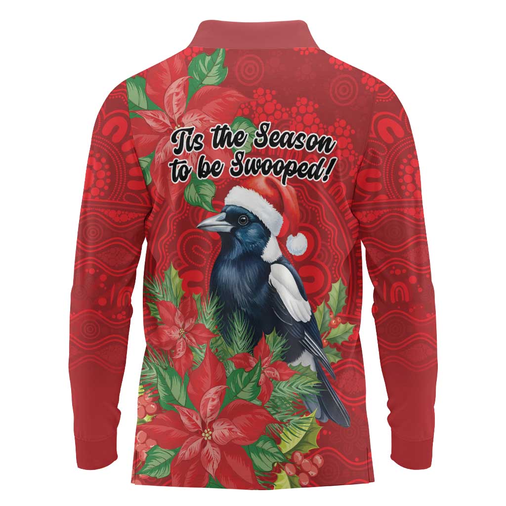 Australian Magpie Long Sleeve Polo Shirt Aboriginal Inspired Christmas - Aussie Hoodie