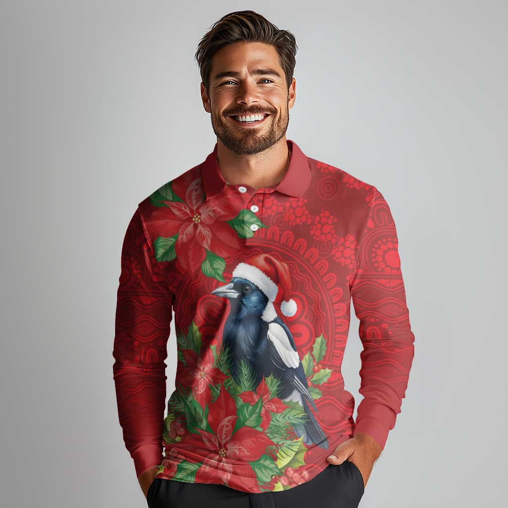Australian Magpie Long Sleeve Polo Shirt Aboriginal Inspired Christmas - Aussie Hoodie