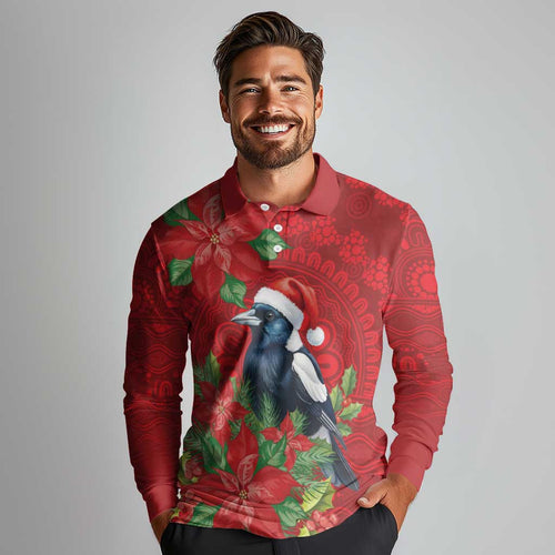 Australian Magpie Long Sleeve Polo Shirt Aboriginal Inspired Christmas - Aussie Hoodie