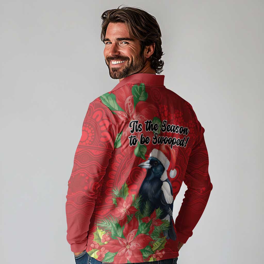 Australian Magpie Long Sleeve Polo Shirt Aboriginal Inspired Christmas - Aussie Hoodie