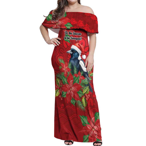 Australian Magpie Off Shoulder Maxi Dress Aboriginal Inspired Christmas - Aussie Hoodie