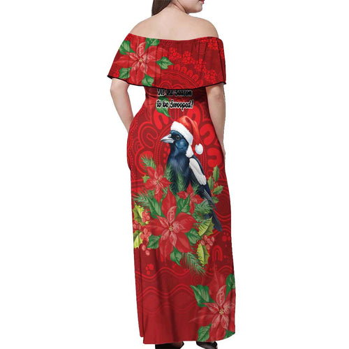 Australian Magpie Off Shoulder Maxi Dress Aboriginal Inspired Christmas - Aussie Hoodie