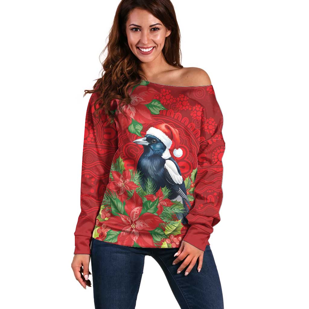Australian Magpie Off Shoulder Sweater Aboriginal Inspired Christmas - Aussie Hoodie