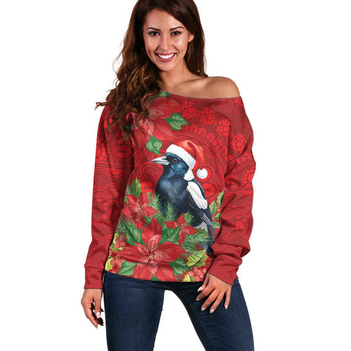 Australian Magpie Off Shoulder Sweater Aboriginal Inspired Christmas - Aussie Hoodie