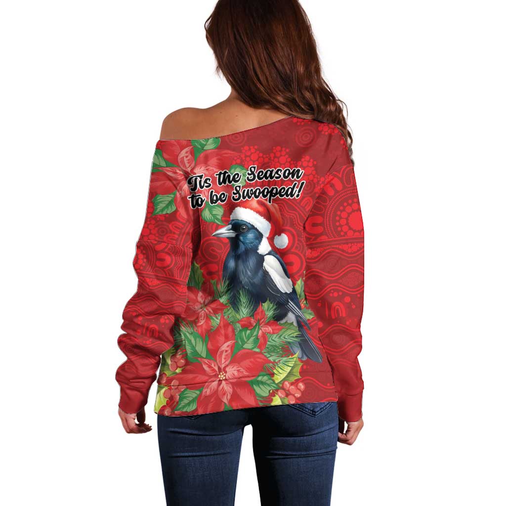 Australian Magpie Off Shoulder Sweater Aboriginal Inspired Christmas - Aussie Hoodie