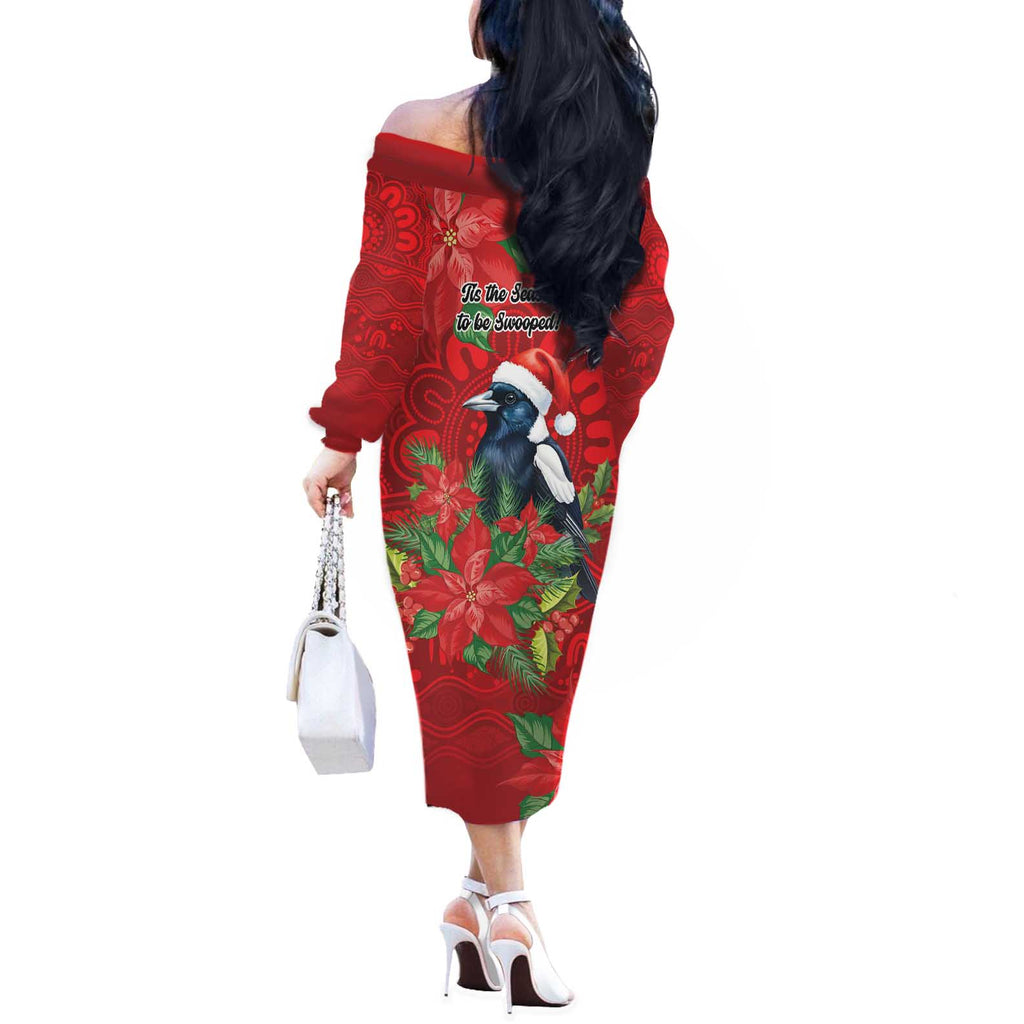 Australian Magpie Off The Shoulder Long Sleeve Dress Aboriginal Inspired Christmas - Aussie Hoodie