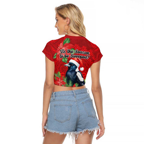 Australian Magpie Raglan Cropped T Shirt Aboriginal Inspired Christmas - Aussie Hoodie