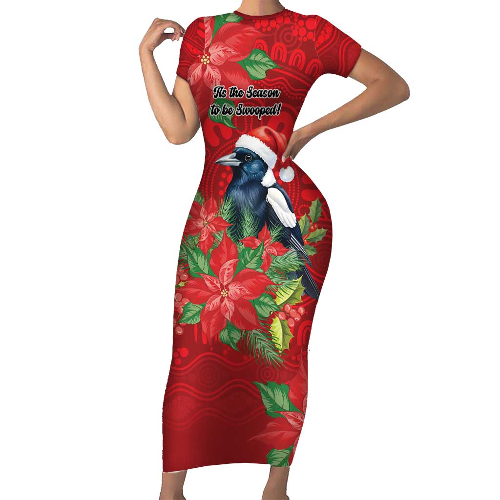 Australian Magpie Short Sleeve Bodycon Dress Aboriginal Inspired Christmas - Aussie Hoodie