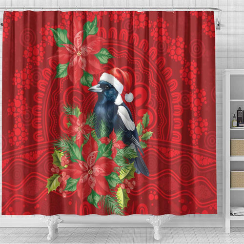 Australian Magpie Shower Curtain Aboriginal Inspired Christmas - Aussie Hoodie