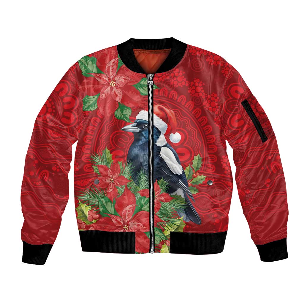Australian Magpie Sleeve Zip Bomber Jacket Aboriginal Inspired Christmas - Aussie Hoodie