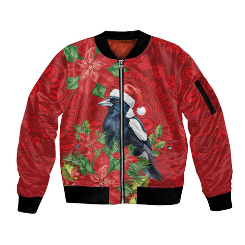 Australian Magpie Sleeve Zip Bomber Jacket Aboriginal Inspired Christmas - Aussie Hoodie