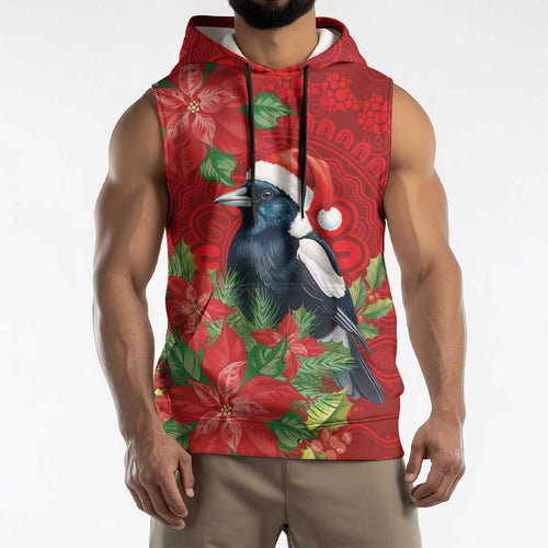 Australian Magpie Sleeveless Hoodie Aboriginal Inspired Christmas - Aussie Hoodie