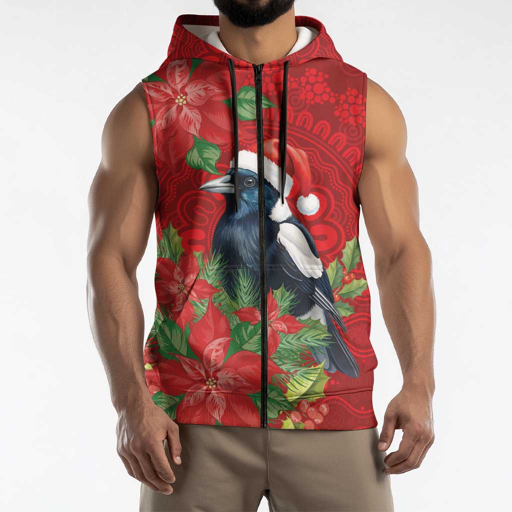Australian Magpie Sleeveless Zip Hoodie Aboriginal Inspired Christmas LT9