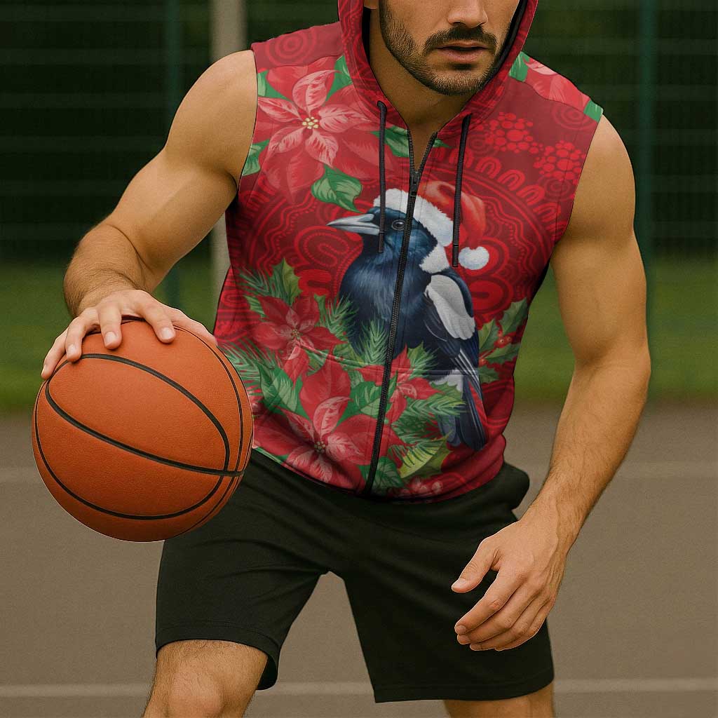 Australian Magpie Sleeveless Zip Hoodie Aboriginal Inspired Christmas LT9