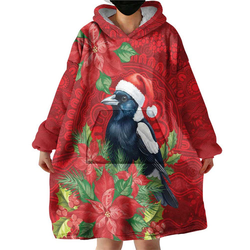 Australian Magpie Wearable Blanket Hoodie Aboriginal Inspired Christmas - Aussie Hoodie