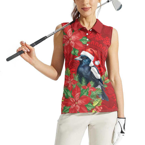 Australian Magpie Women Sleeveless Polo Shirt Aboriginal Inspired Christmas - Aussie Hoodie