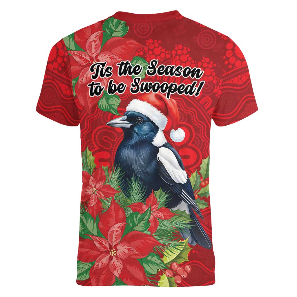Australian Magpie Women V-Neck T-Shirt Aboriginal Inspired Christmas - Aussie Hoodie