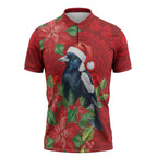 Australian Magpie Zipper Polo Shirt Aboriginal Inspired Christmas - Aussie Hoodie