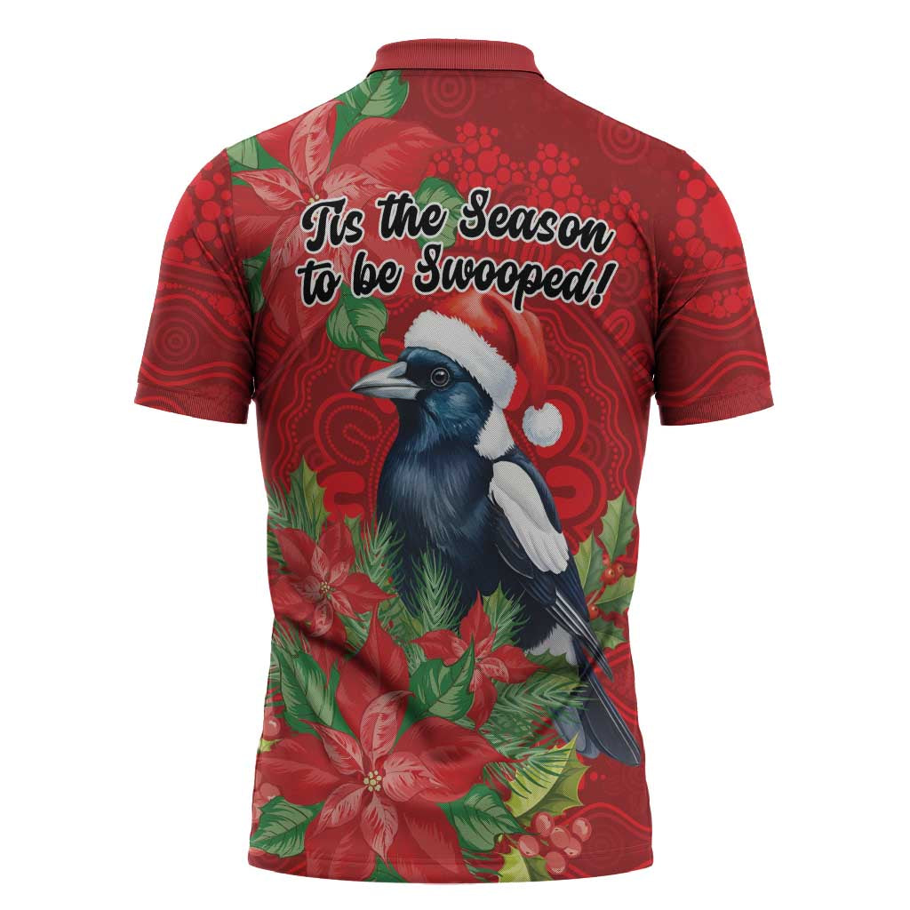 Australian Magpie Zipper Polo Shirt Aboriginal Inspired Christmas - Aussie Hoodie