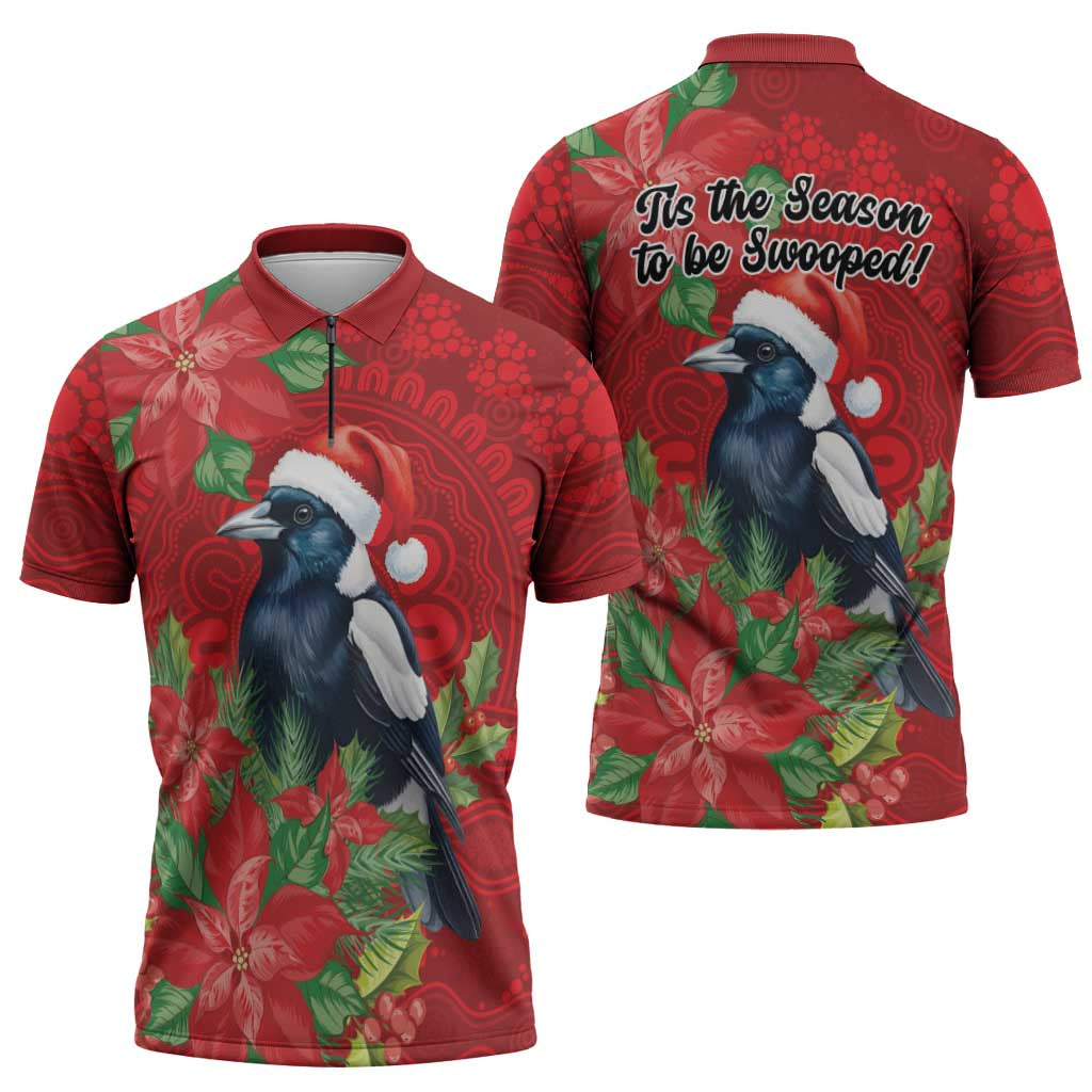 Australian Magpie Zipper Polo Shirt Aboriginal Inspired Christmas - Aussie Hoodie