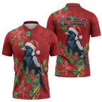 Australian Magpie Zipper Polo Shirt Aboriginal Inspired Christmas - Aussie Hoodie