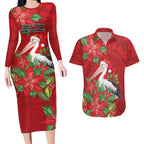 Australian Pelican Couples Matching Long Sleeve Bodycon Dress and Hawaiian Shirt Aboriginal Inspired Christmas - Aussie Hoodie