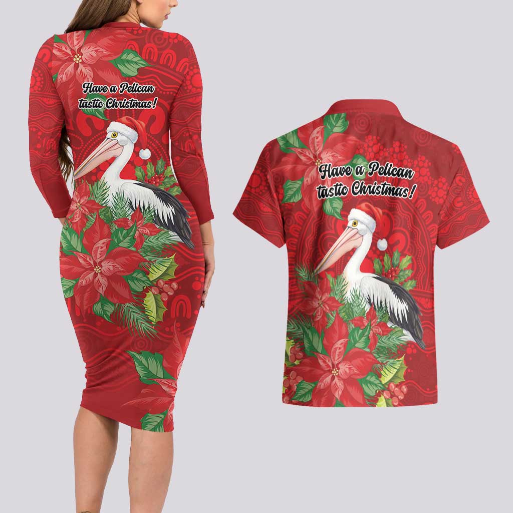 Australian Pelican Couples Matching Long Sleeve Bodycon Dress and Hawaiian Shirt Aboriginal Inspired Christmas - Aussie Hoodie
