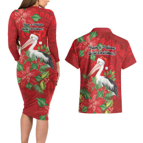 Australian Pelican Couples Matching Long Sleeve Bodycon Dress and Hawaiian Shirt Aboriginal Inspired Christmas - Aussie Hoodie